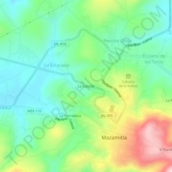Mapa topográfico La Cañada, altitud, relieve