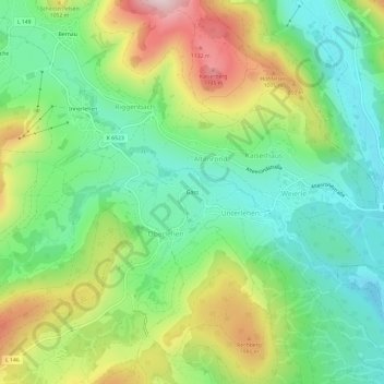 Mapa topográfico Gass, altitud, relieve