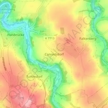Mapa topográfico Conradsdorf, altitud, relieve