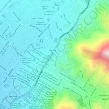 Mapa topográfico 2W, altitud, relieve