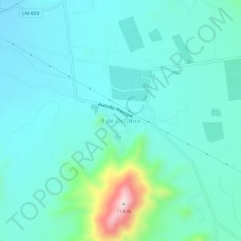 Mapa topográfico 9 de Octubre, altitud, relieve