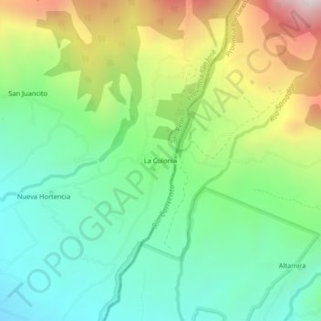 Mapa topográfico La Colonia, altitud, relieve