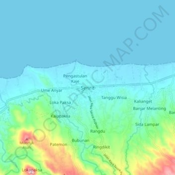 Mapa topográfico Seririt, altitud, relieve