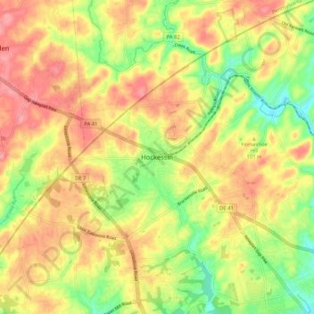 Mapa topográfico Hockessin, altitud, relieve