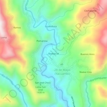 Mapa topográfico Barbascal, altitud, relieve