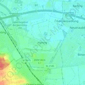 Mapa topográfico Harting, altitud, relieve