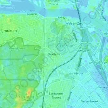 Mapa topográfico Driehuis, altitud, relieve