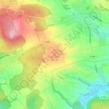 Mapa topográfico Hengen, altitud, relieve