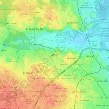 Mapa topográfico Eysines, altitud, relieve