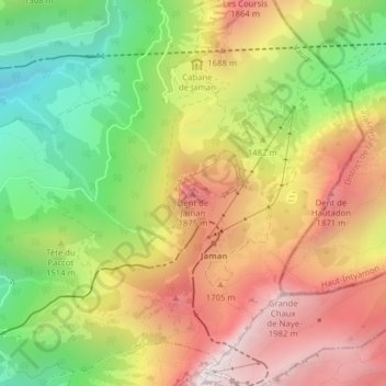Mapa topográfico Dent de Jaman, altitud, relieve
