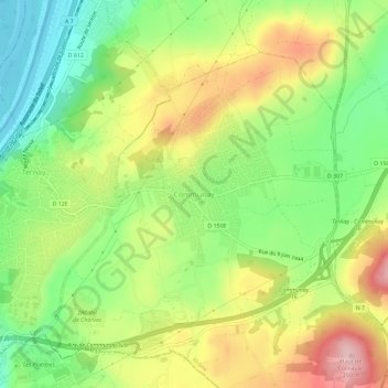 Mapa topográfico Communay, altitud, relieve