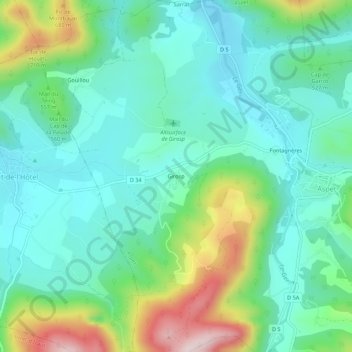 Mapa topográfico Girosp, altitud, relieve
