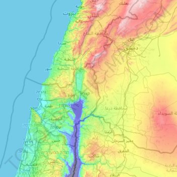 Mapa topográfico Golan Heights, altitud, relieve