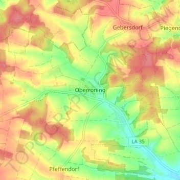 Mapa topográfico Oberroning, altitud, relieve