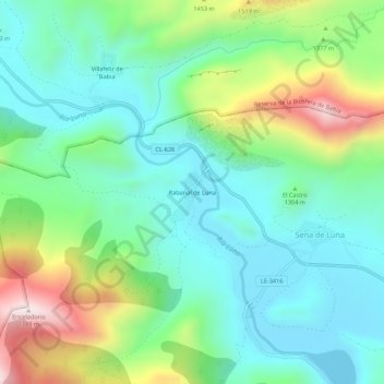 Mapa topográfico Rabanal de Luna, altitud, relieve