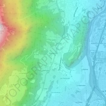 Mapa topográfico Bouveyres, altitud, relieve