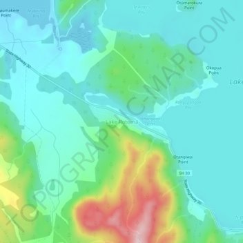 Mapa topográfico Lake Rotomā, altitud, relieve