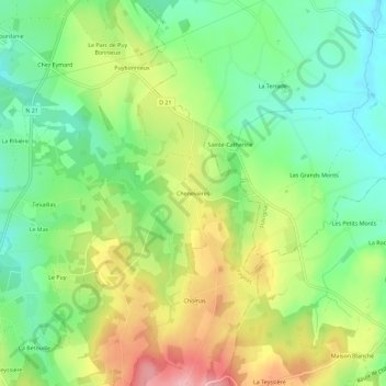 Mapa topográfico Chenevières, altitud, relieve