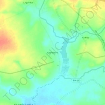 Mapa topográfico Gameleira, altitud, relieve