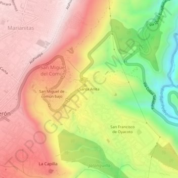 Mapa topográfico Santa Anita, altitud, relieve