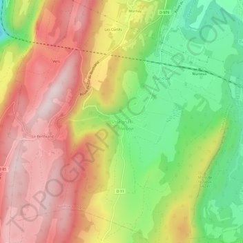 Mapa topográfico Volognat, altitud, relieve