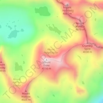 Mapa topográfico Mount Fiske Glacier, altitud, relieve