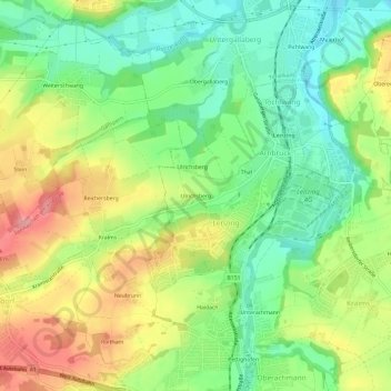 Mapa topográfico Ulrichsberg, altitud, relieve
