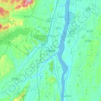 Mapa topográfico Kingston, altitud, relieve