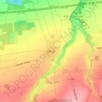 Mapa topográfico Berge, altitud, relieve