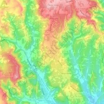 Mapa topográfico Santa Maria di Feletto, altitud, relieve