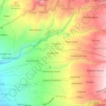 Mapa topográfico Gowok Pos, altitud, relieve