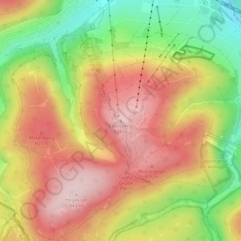 Mapa topográfico Ettelsberg, altitud, relieve