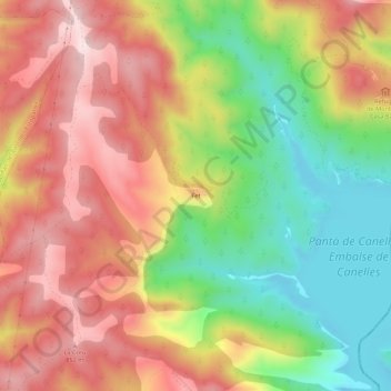 Mapa topográfico Fet, altitud, relieve