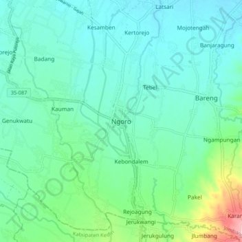 Mapa topográfico Ngoro, altitud, relieve