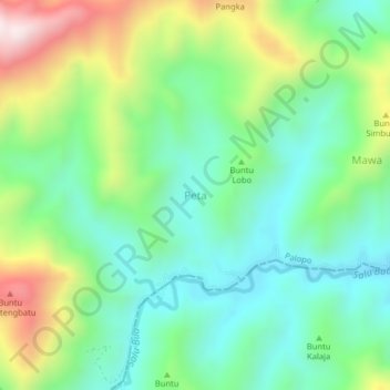 Mapa topográfico Peta, altitud, relieve