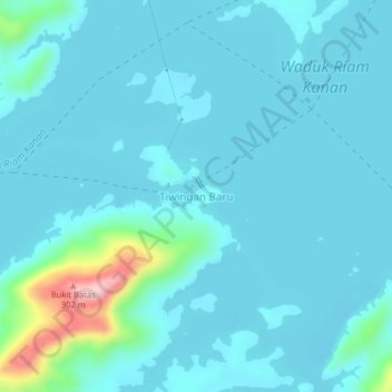 Mapa topográfico Tiwingan Baru, altitud, relieve