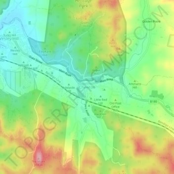 Mapa topográfico Chewton, altitud, relieve