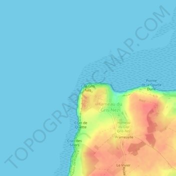Mapa topográfico Cap Gris Nez, altitud, relieve