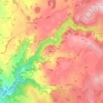 Mapa topográfico Authun, altitud, relieve