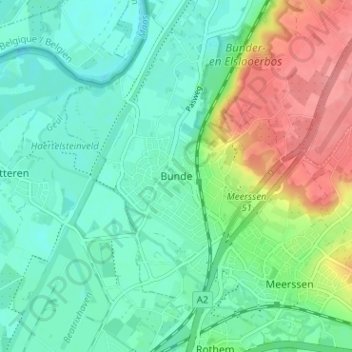 Mapa topográfico Bunde, altitud, relieve