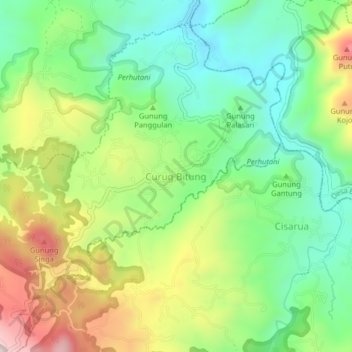 Mapa topográfico Curug Bitung, altitud, relieve