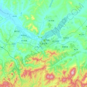 Mapa topográfico 七台河市, altitud, relieve