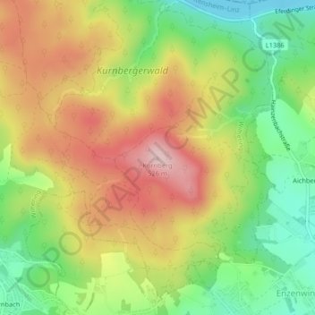 Mapa topográfico Kürnberg, altitud, relieve
