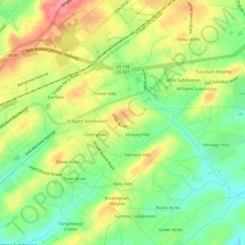 Mapa topográfico Robinson Forest, altitud, relieve