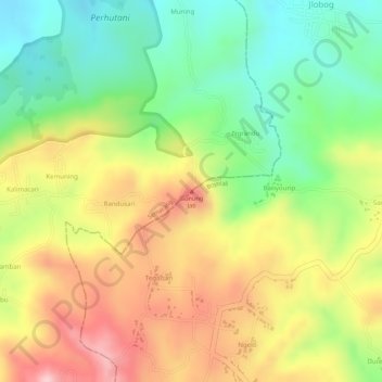 Mapa topográfico Gunung Jati, altitud, relieve
