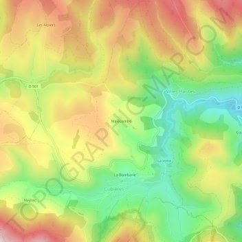 Mapa topográfico Malecombe, altitud, relieve