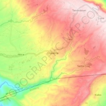 Mapa topográfico Claveria, altitud, relieve