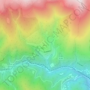 Mapa topográfico Dòrria, altitud, relieve