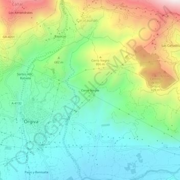 Mapa topográfico Cerro Negro, altitud, relieve