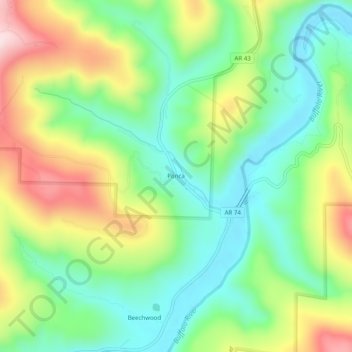 Mapa topográfico Ponca, altitud, relieve